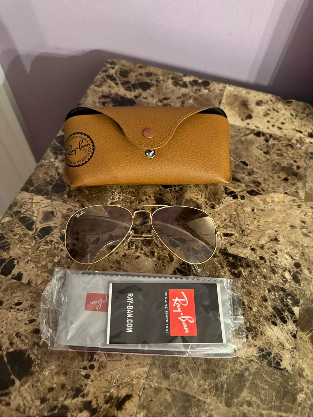 Ray-Ban Gold Frame Brown Gradient Aviator Sunglasses with Case for kids